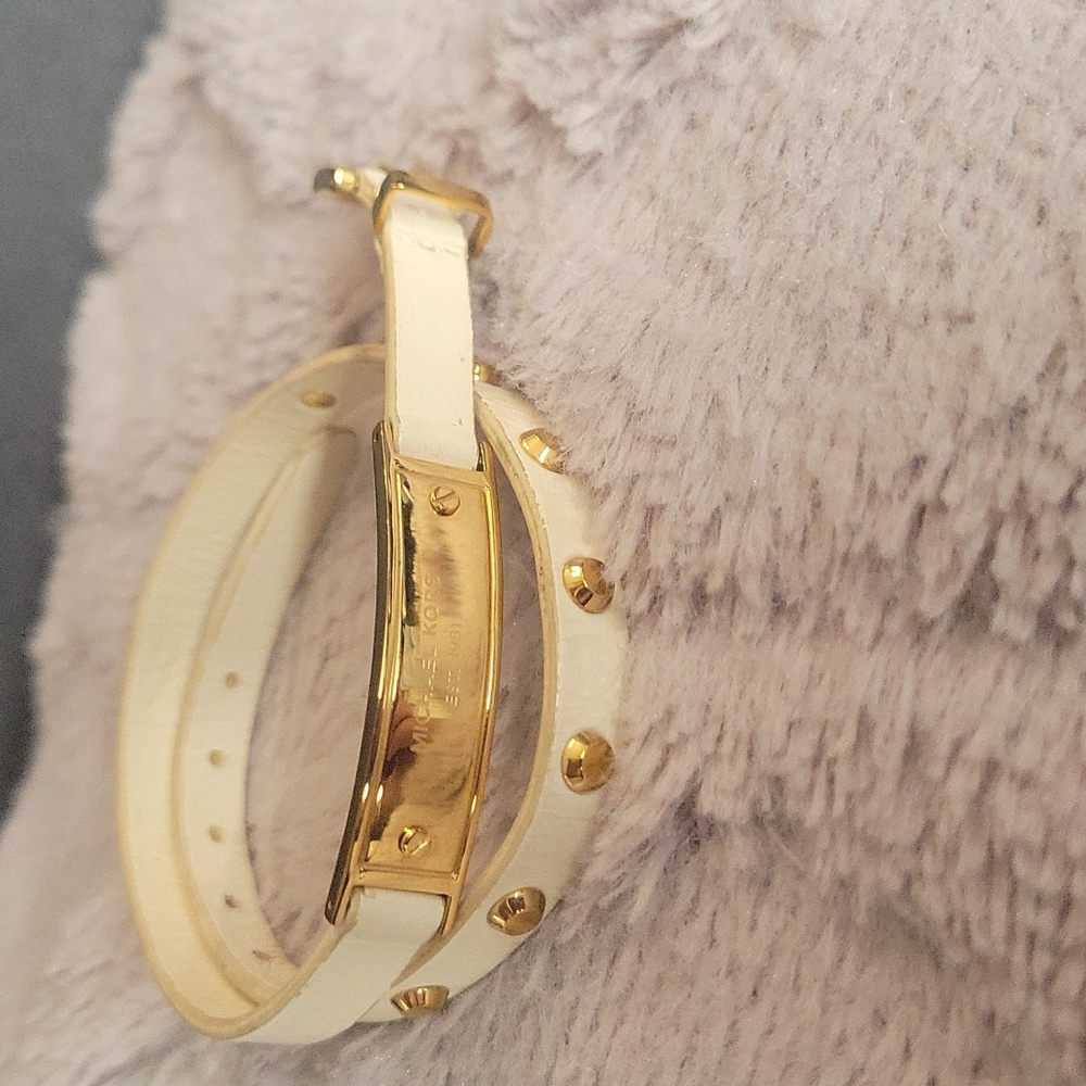 Michael Kors Womens White Heritage Leather Wrap Bracelet